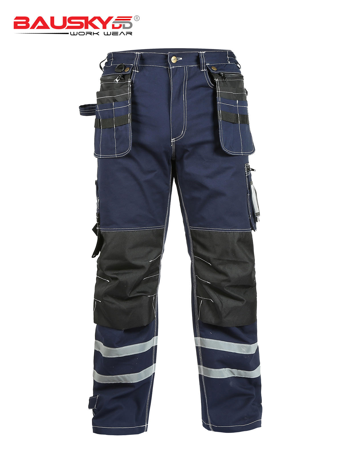 100% Cotton Cargo Hi Vis Work Trousers With Reflective Stripes [B114]