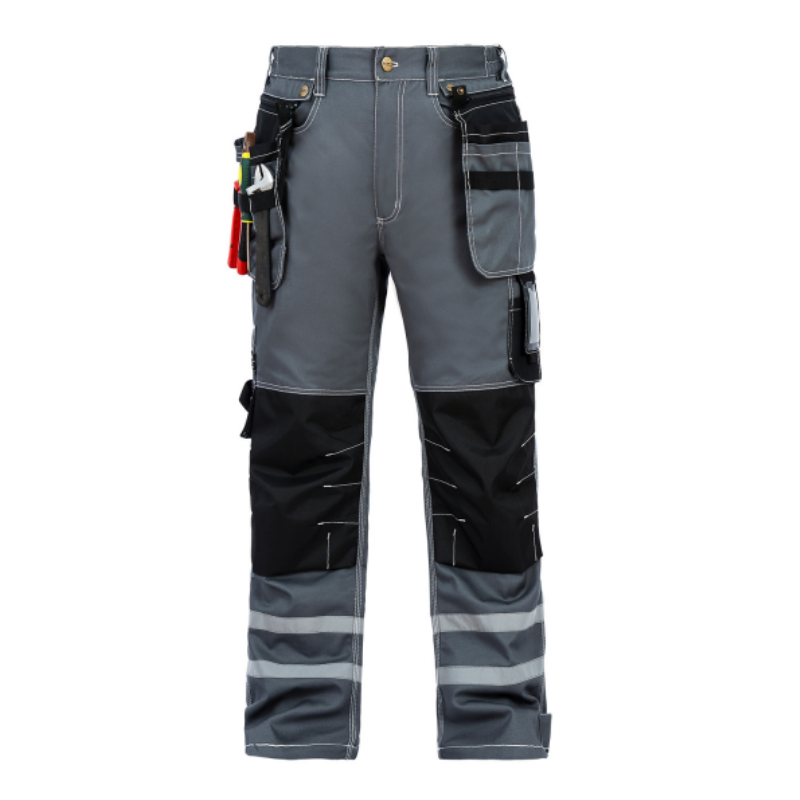 100% Cotton Cargo Hi Vis Work Trousers With Reflective Stripes [B114]