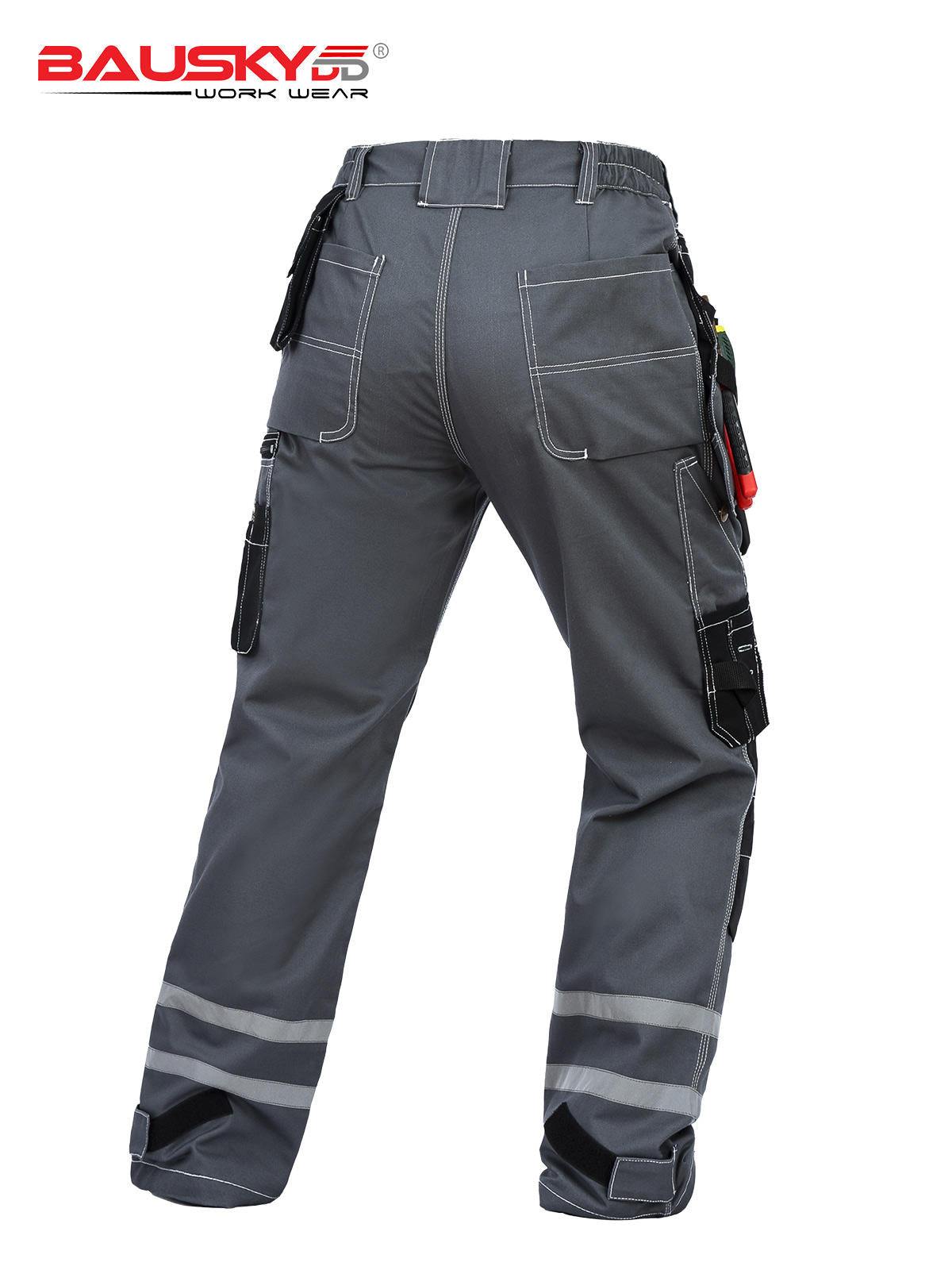 100% Cotton Cargo Hi Vis Work Trousers With Reflective Stripes [B114]