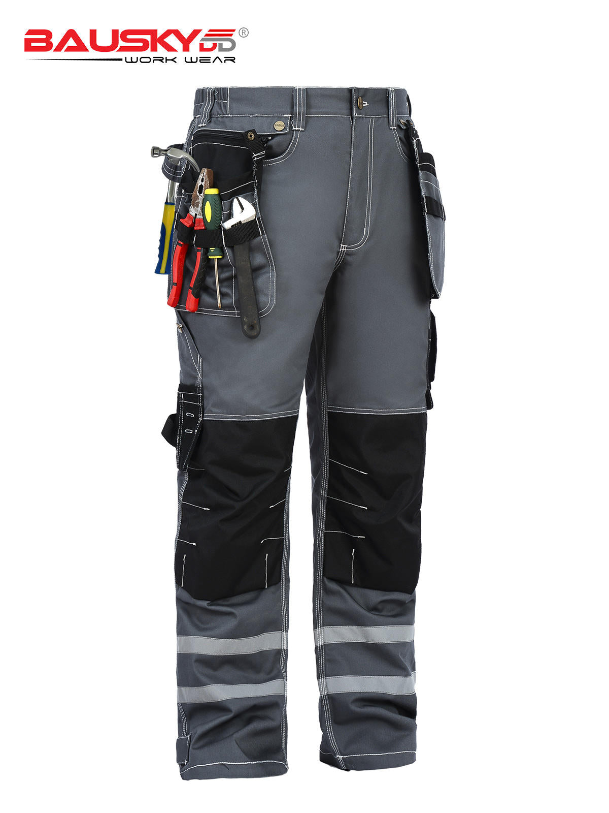 100% Cotton Cargo Hi Vis Work Trousers With Reflective Stripes [B114]