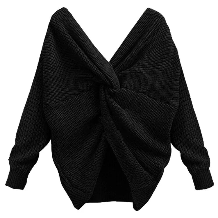 Knitted V-Neck Plus Size Sweater