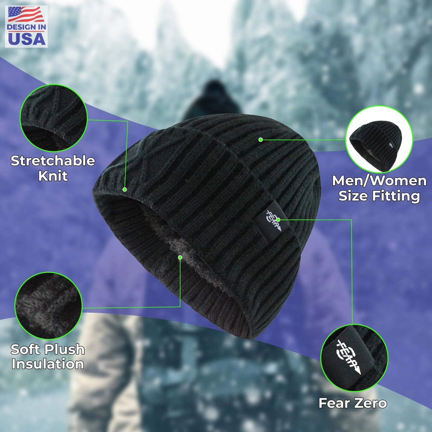 Men's Black Plush Insulated Tactical Beanie