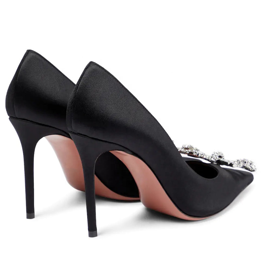 Women's Satin Crystal Bow Stiletto Pumps