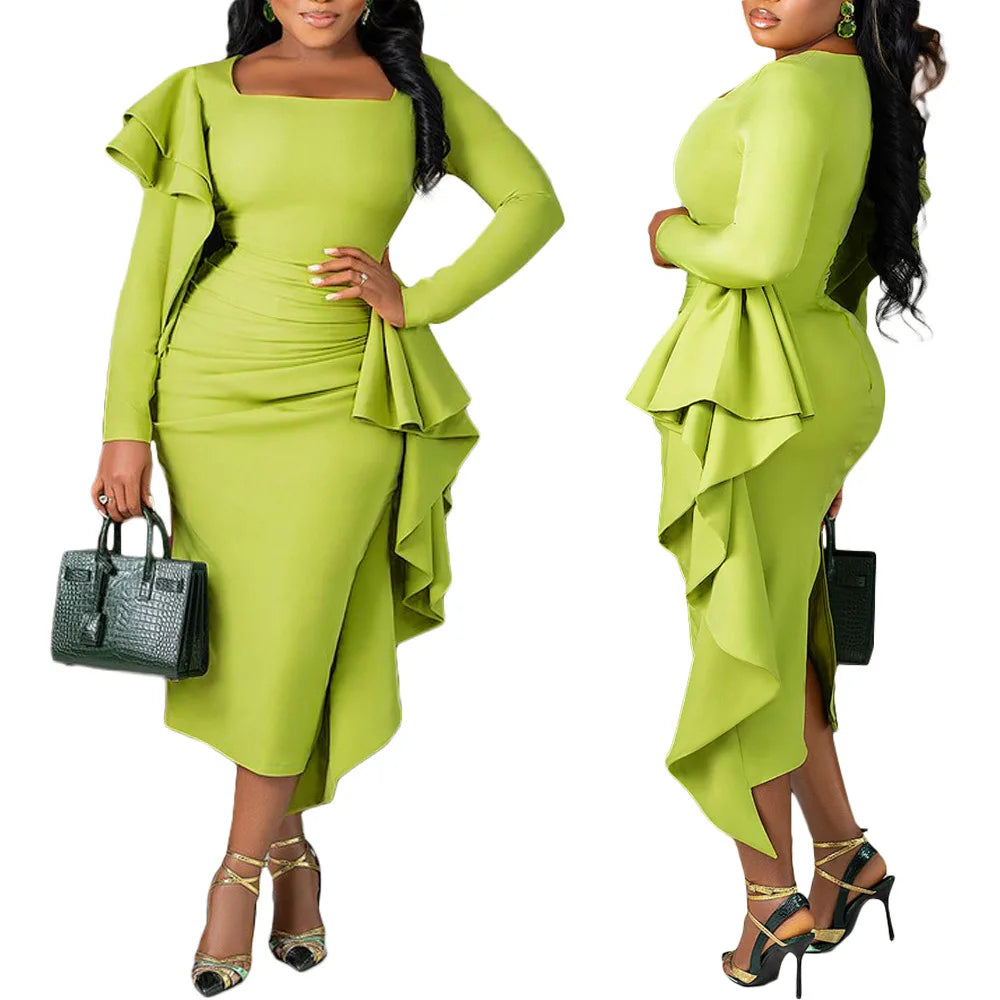 Women's Square Neck Ruffled Evening Dresses