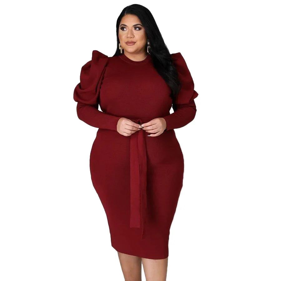 Women's Puff Sleeve Plus Size Dress