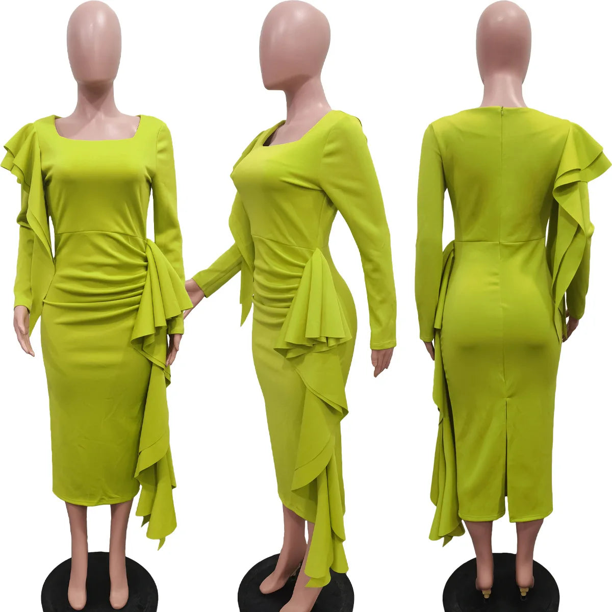 Women's Square Neck Ruffled Evening Dresses