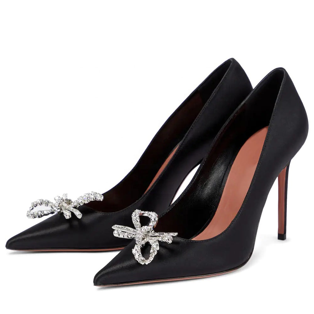 Women's Satin Crystal Bow Stiletto Pumps