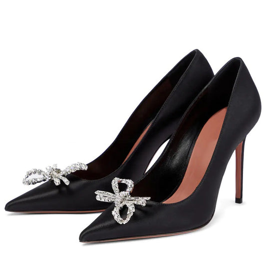 Women's Satin Crystal Bow Stiletto Pumps