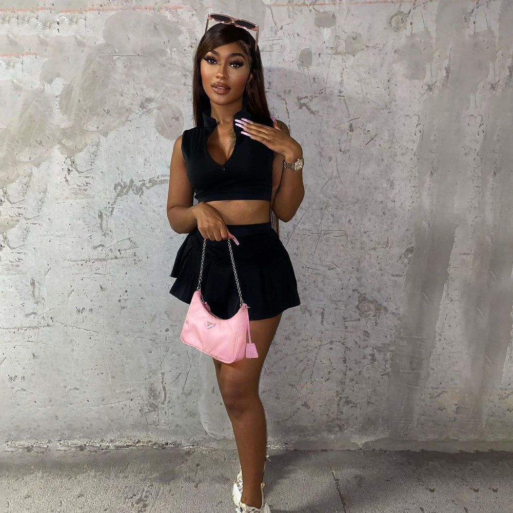 Women's 2 Piece Zipper Skirt Set