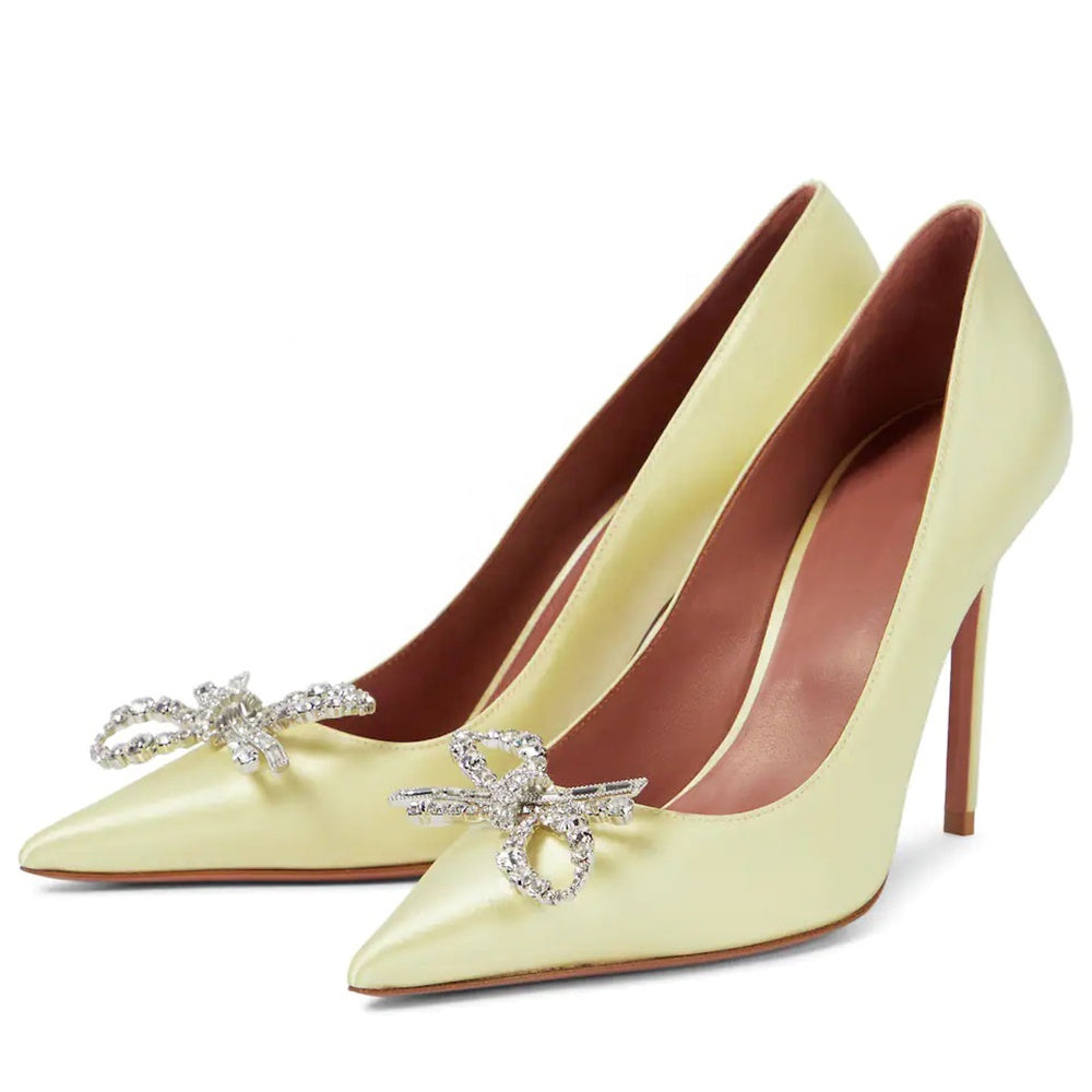 Women's Satin Crystal Bow Stiletto Pumps