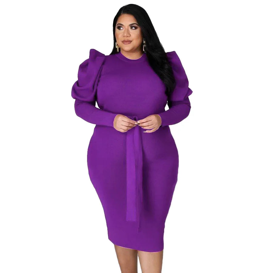 Women's Puff Sleeve Plus Size Dress