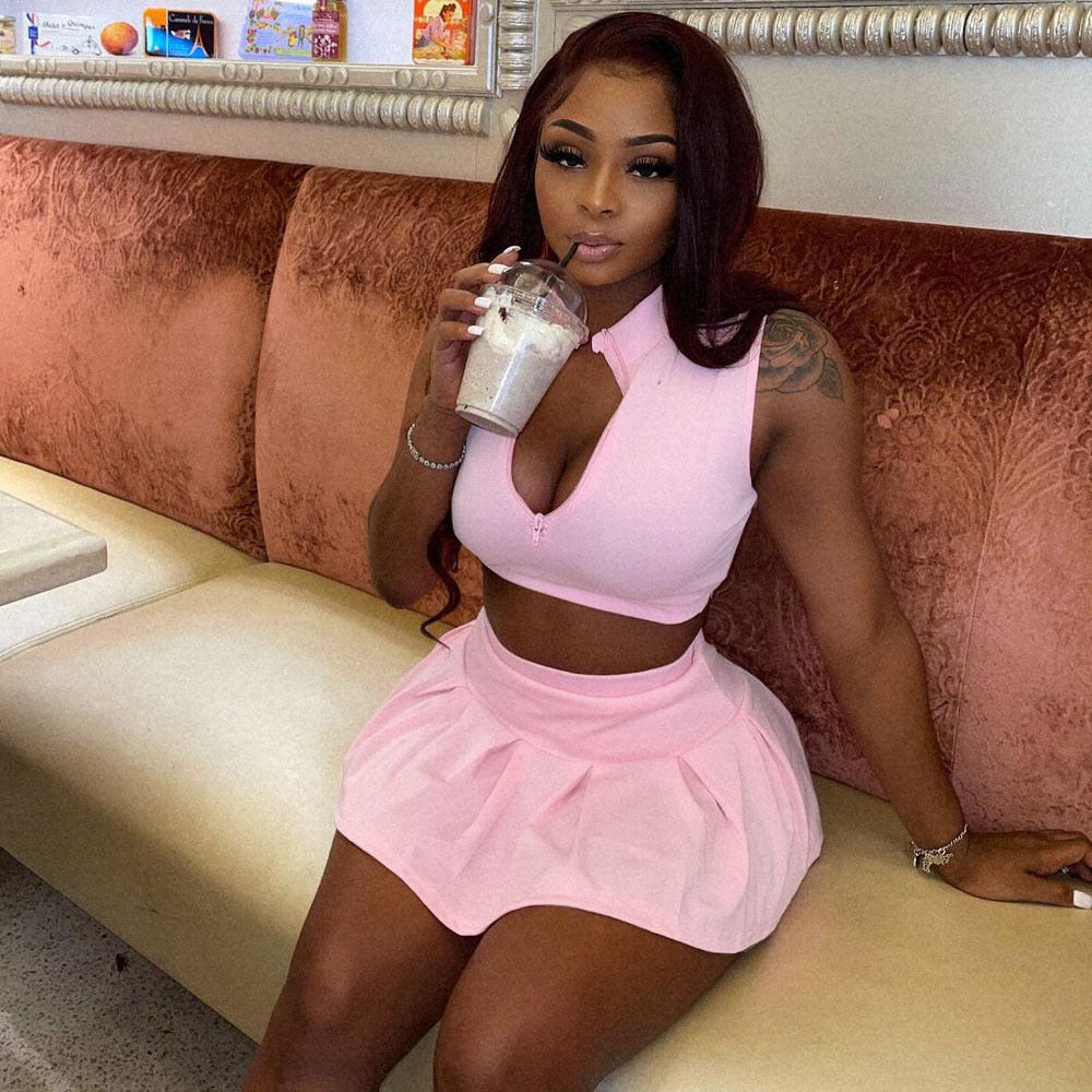 Women's 2 Piece Zipper Skirt Set