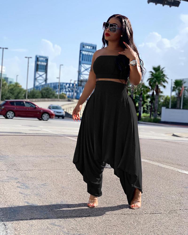 Women's Tube Top and Ruffle Harem Pants Set