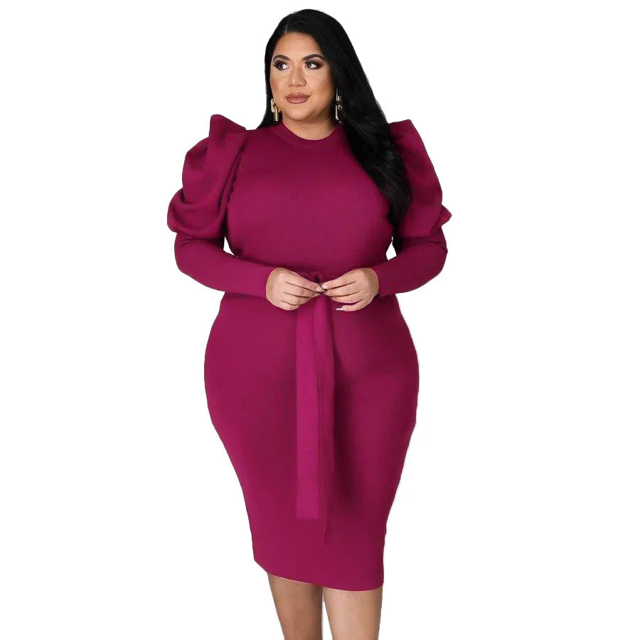 Women's Puff Sleeve Plus Size Dress
