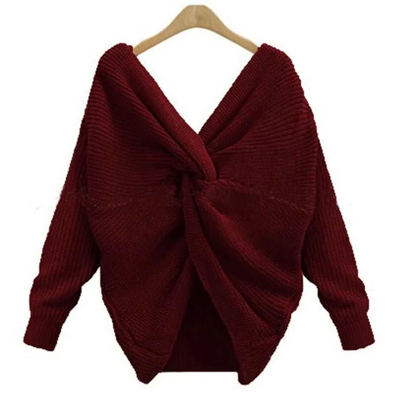 Knitted V-Neck Plus Size Sweater