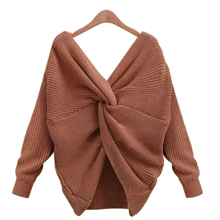 Knitted V-Neck Plus Size Sweater