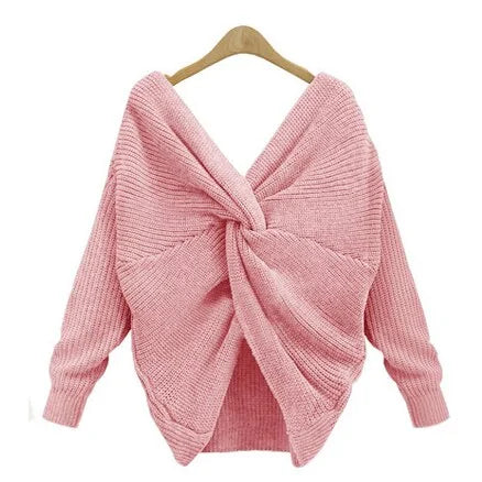 Knitted V-Neck Plus Size Sweater
