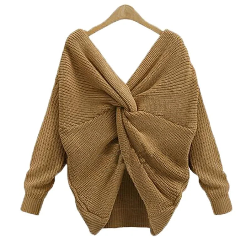 Knitted V-Neck Plus Size Sweater