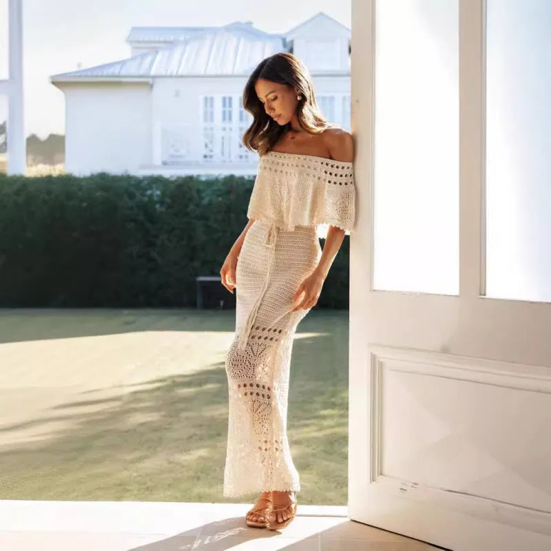 Women's Fashion Casual Hollow Out Tied Shawl Dress
