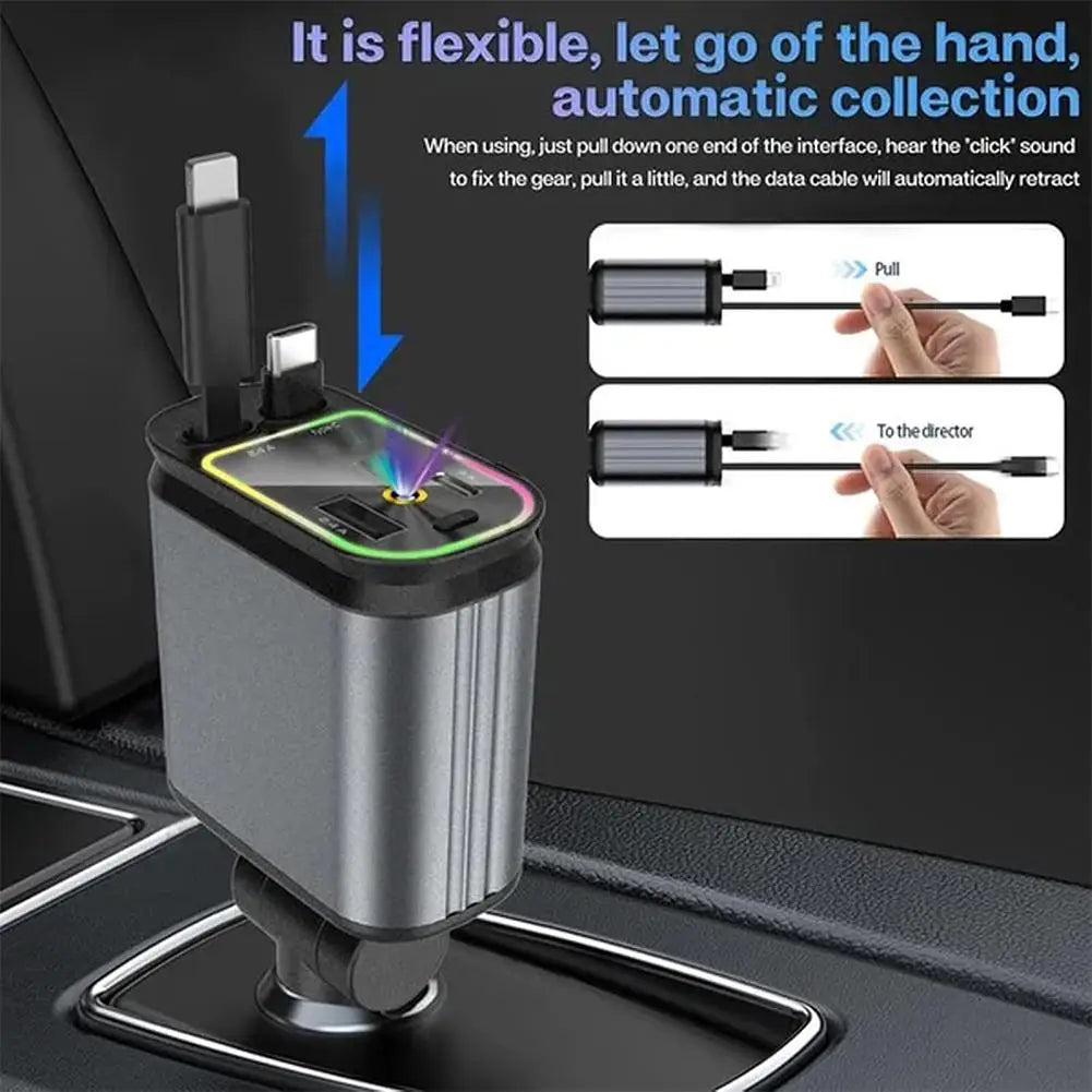 4 in 1 Retractable Car Charger 100w USB Type C