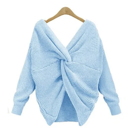 Knitted V-Neck Plus Size Sweater