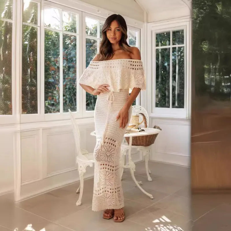 Women's Fashion Casual Hollow Out Tied Shawl Dress