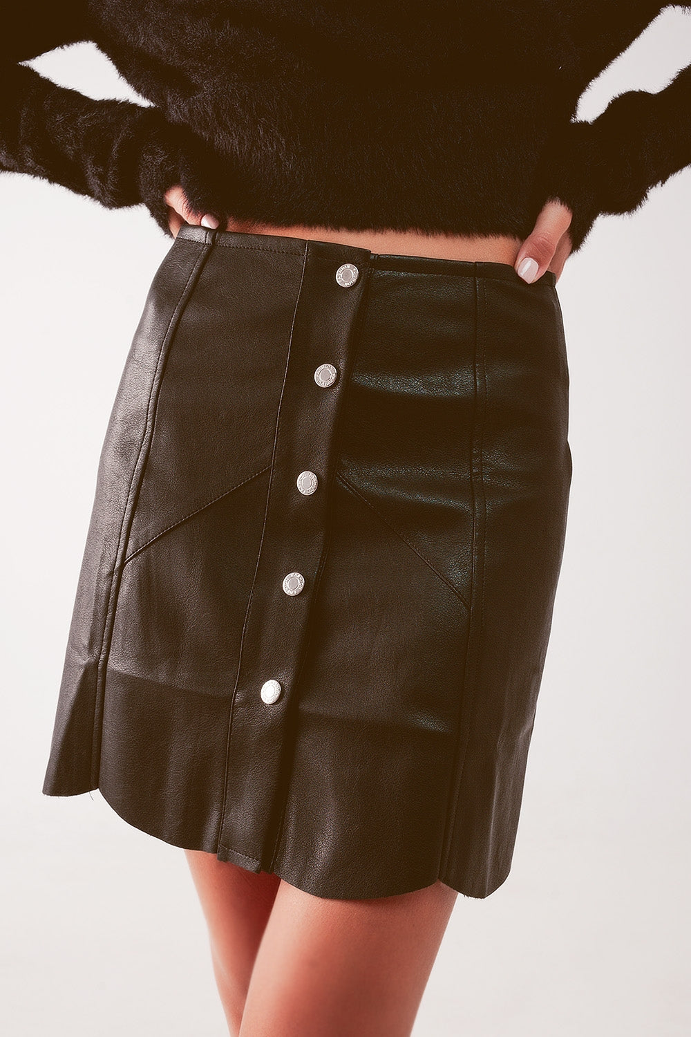 Women's Button Up Mini Skirt in Black