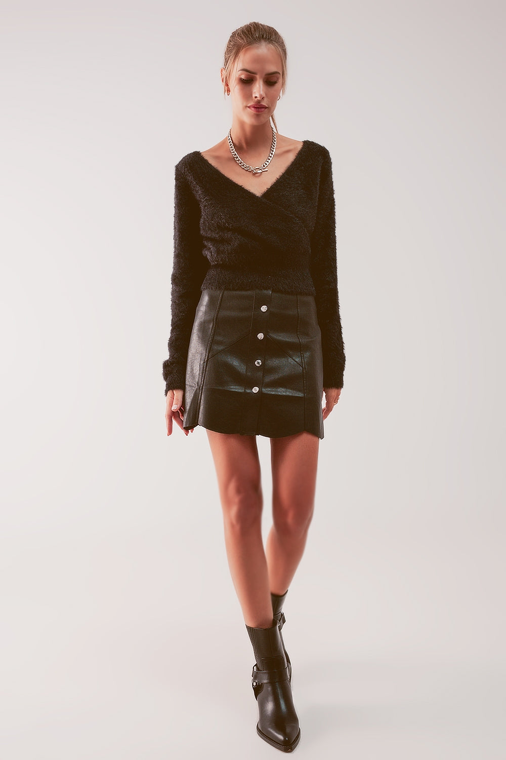 Women's Button Up Mini Skirt in Black