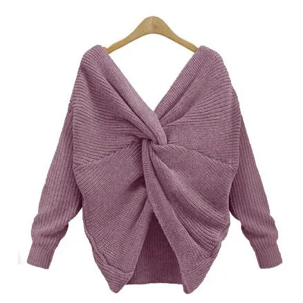 Knitted V-Neck Plus Size Sweater