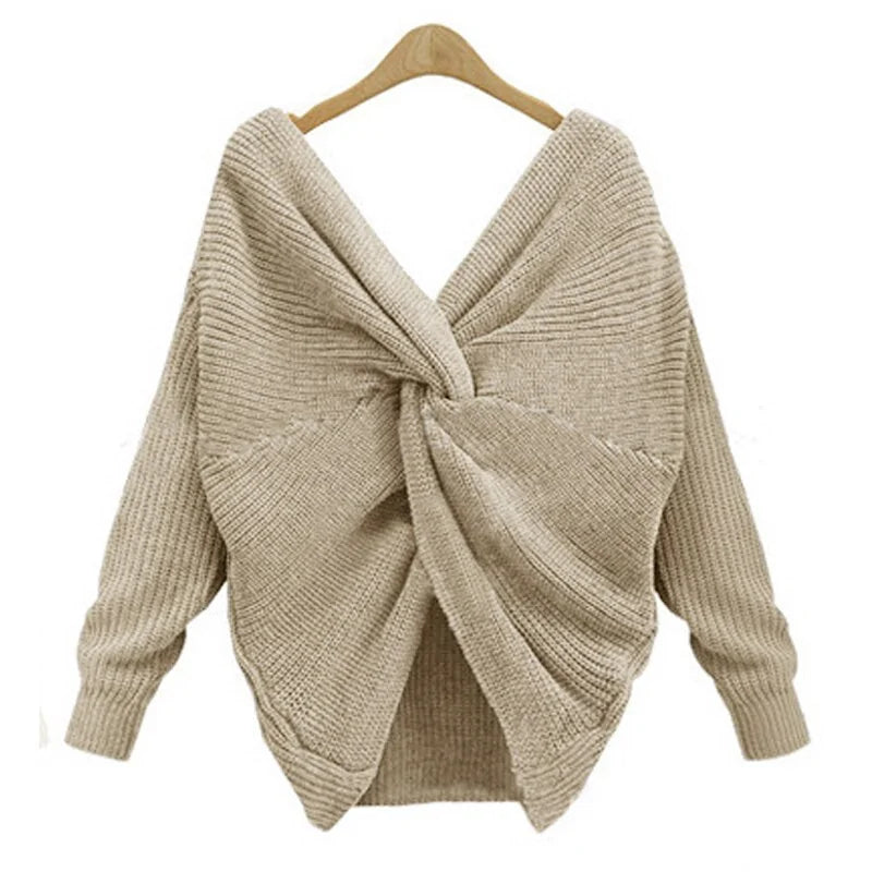 Knitted V-Neck Plus Size Sweater