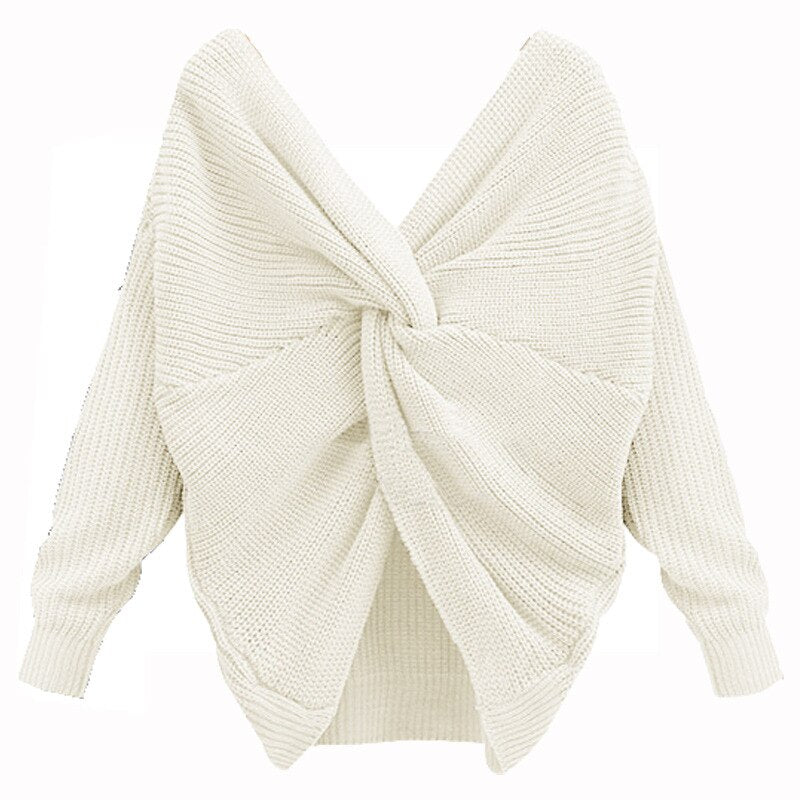 Knitted V-Neck Plus Size Sweater
