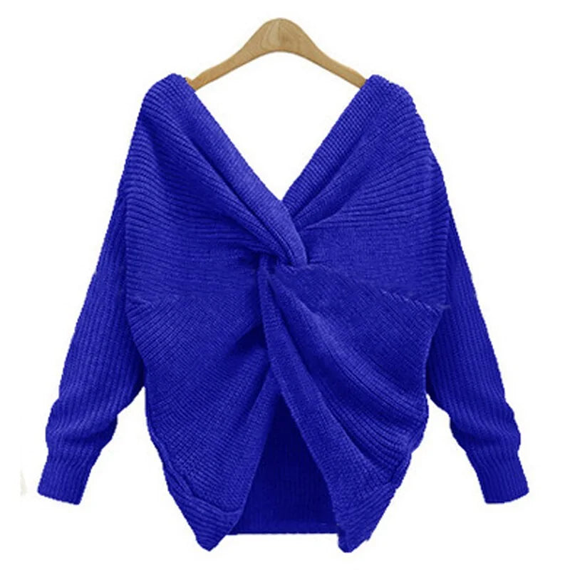 Knitted V-Neck Plus Size Sweater