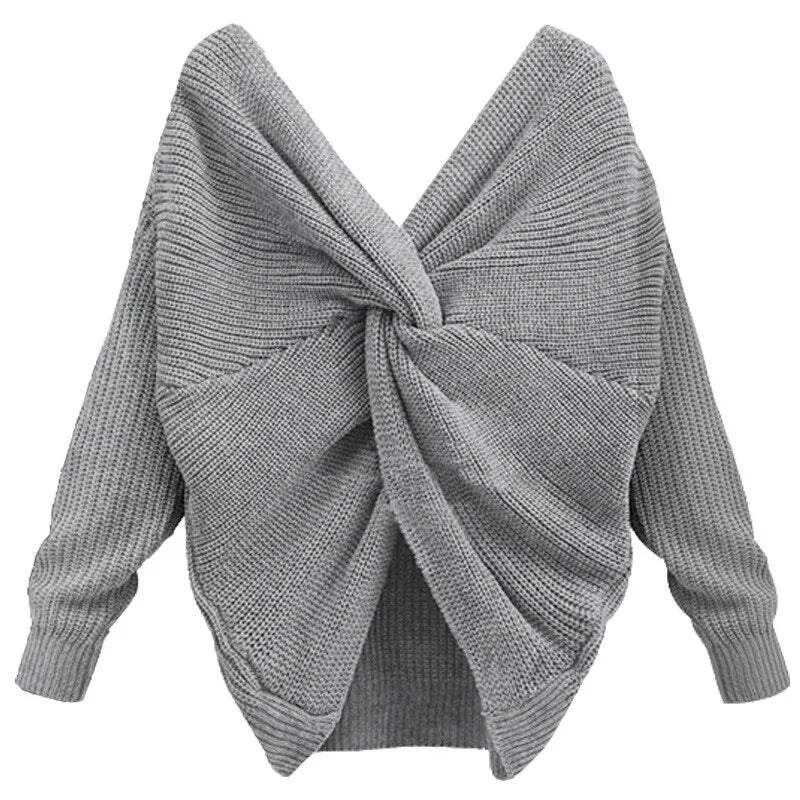 Knitted V-Neck Plus Size Sweater